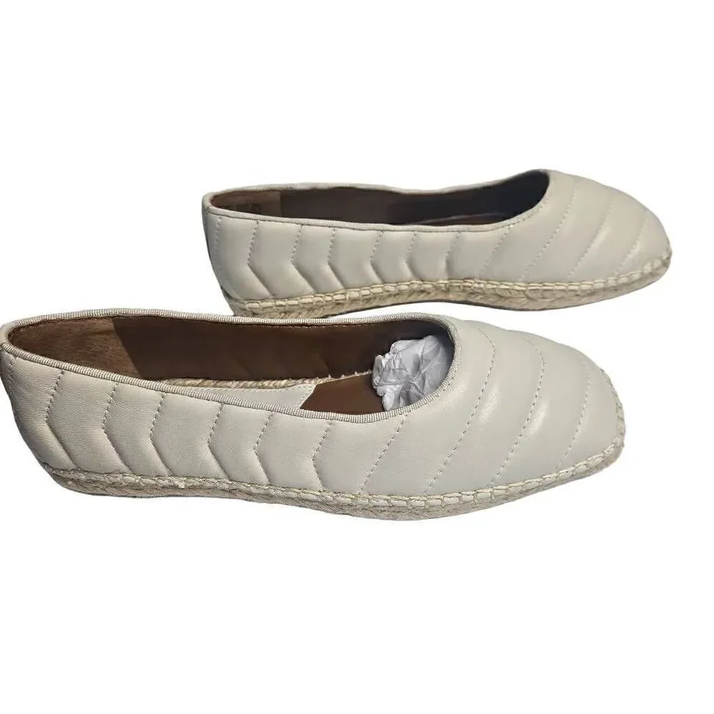 Franco Sarto Kiya Leather Quilted Square Toe Espadrilles Loafer Cream Sz 8.5
